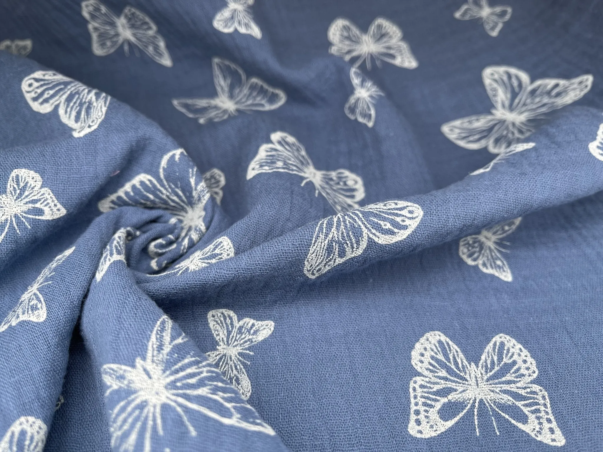 Double Layered Gauze Muslin Fabric With Butterfly Print