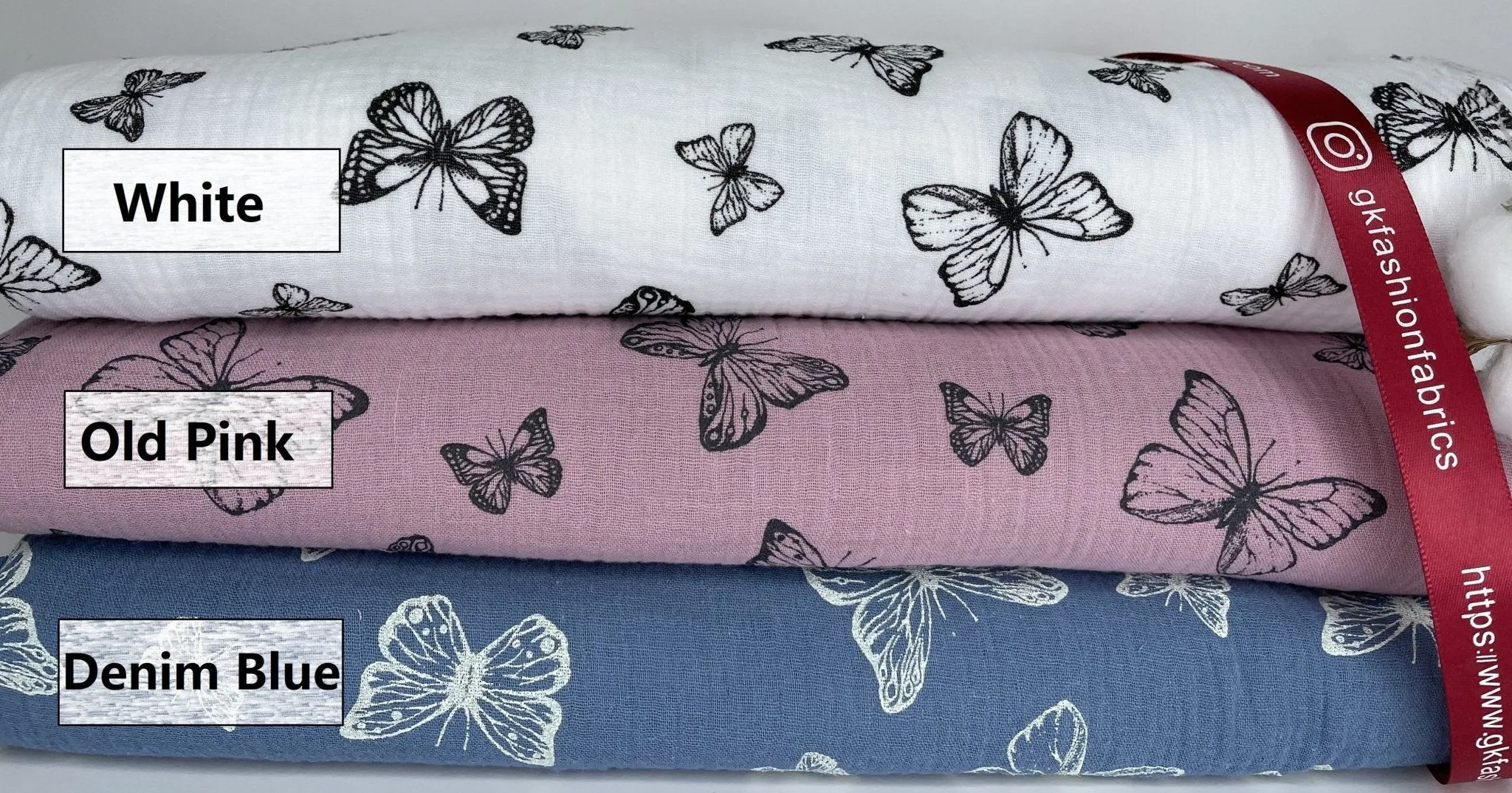 Double Layered Gauze Muslin Fabric With Butterfly Print