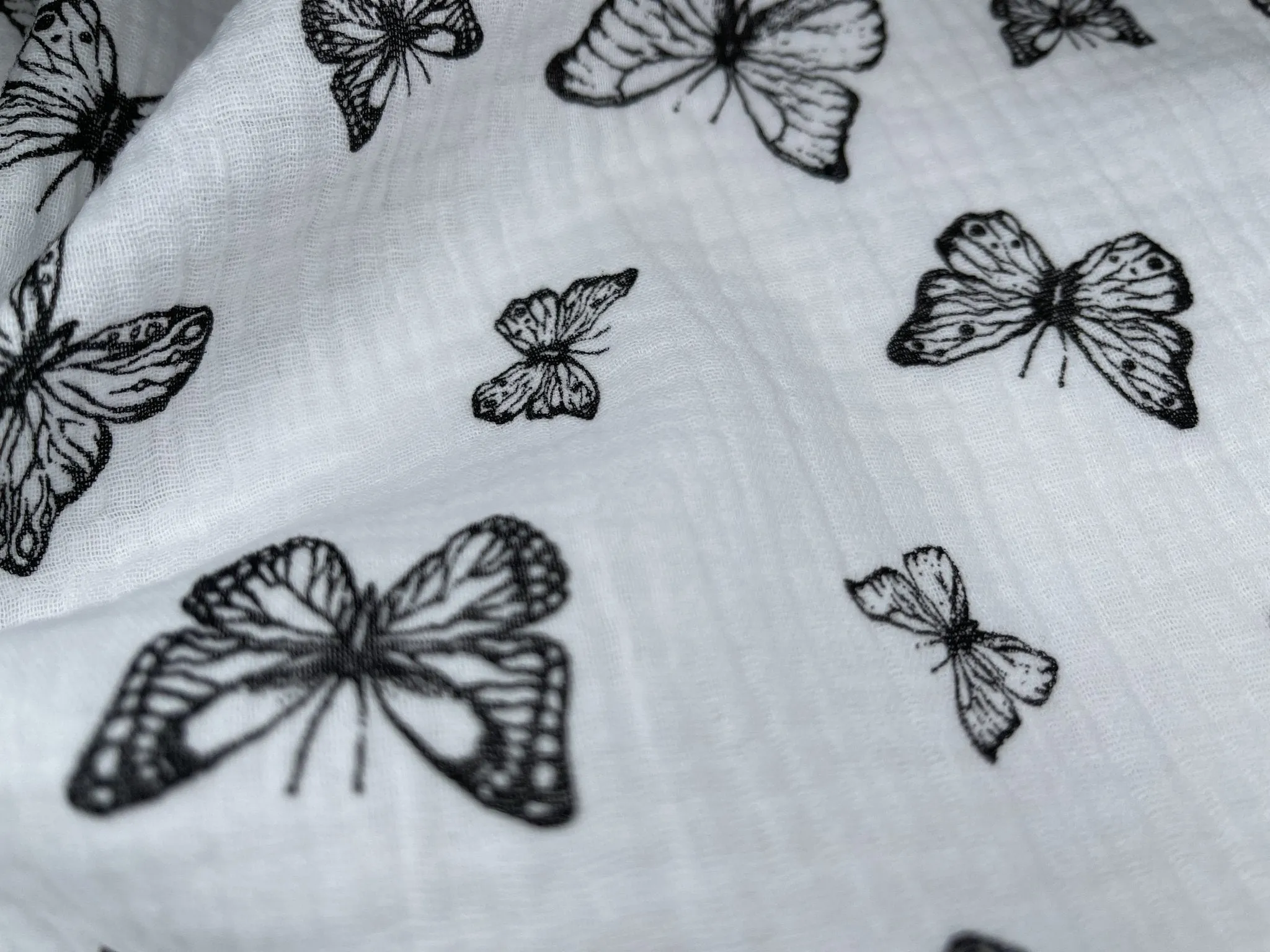 Double Layered Gauze Muslin Fabric With Butterfly Print