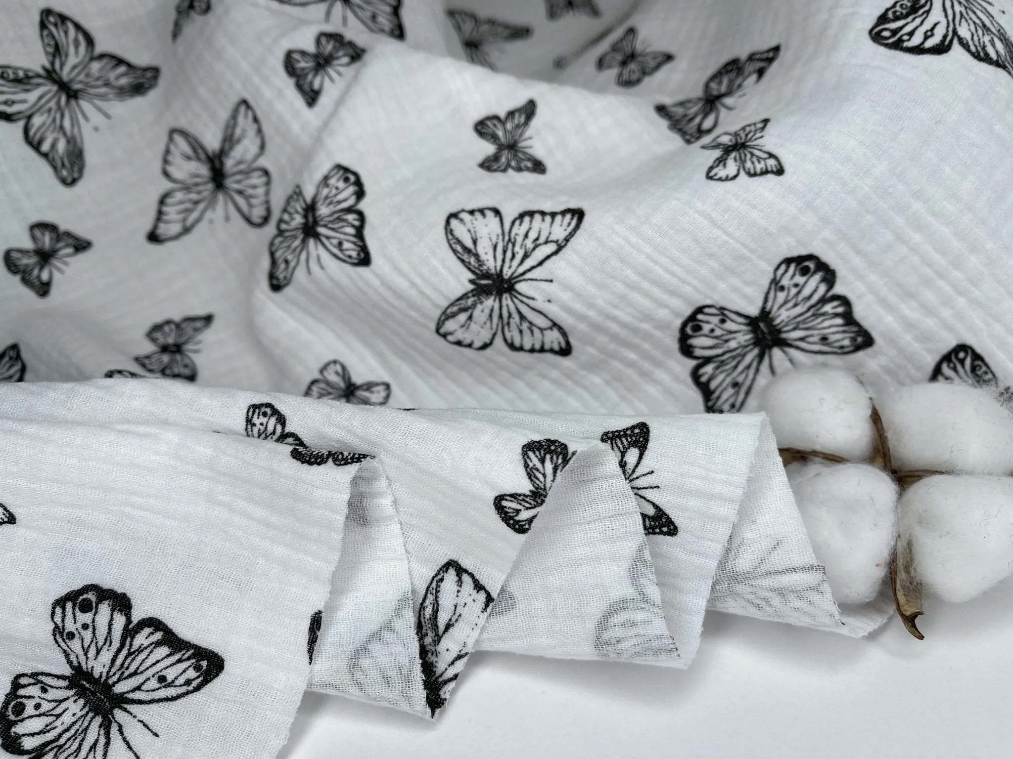 Double Layered Gauze Muslin Fabric With Butterfly Print