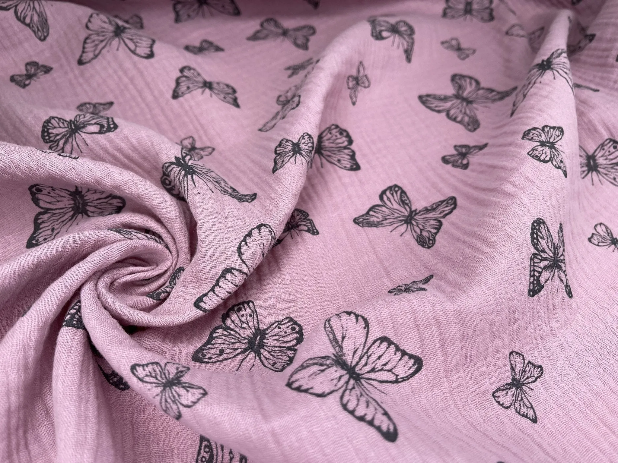 Double Layered Gauze Muslin Fabric With Butterfly Print