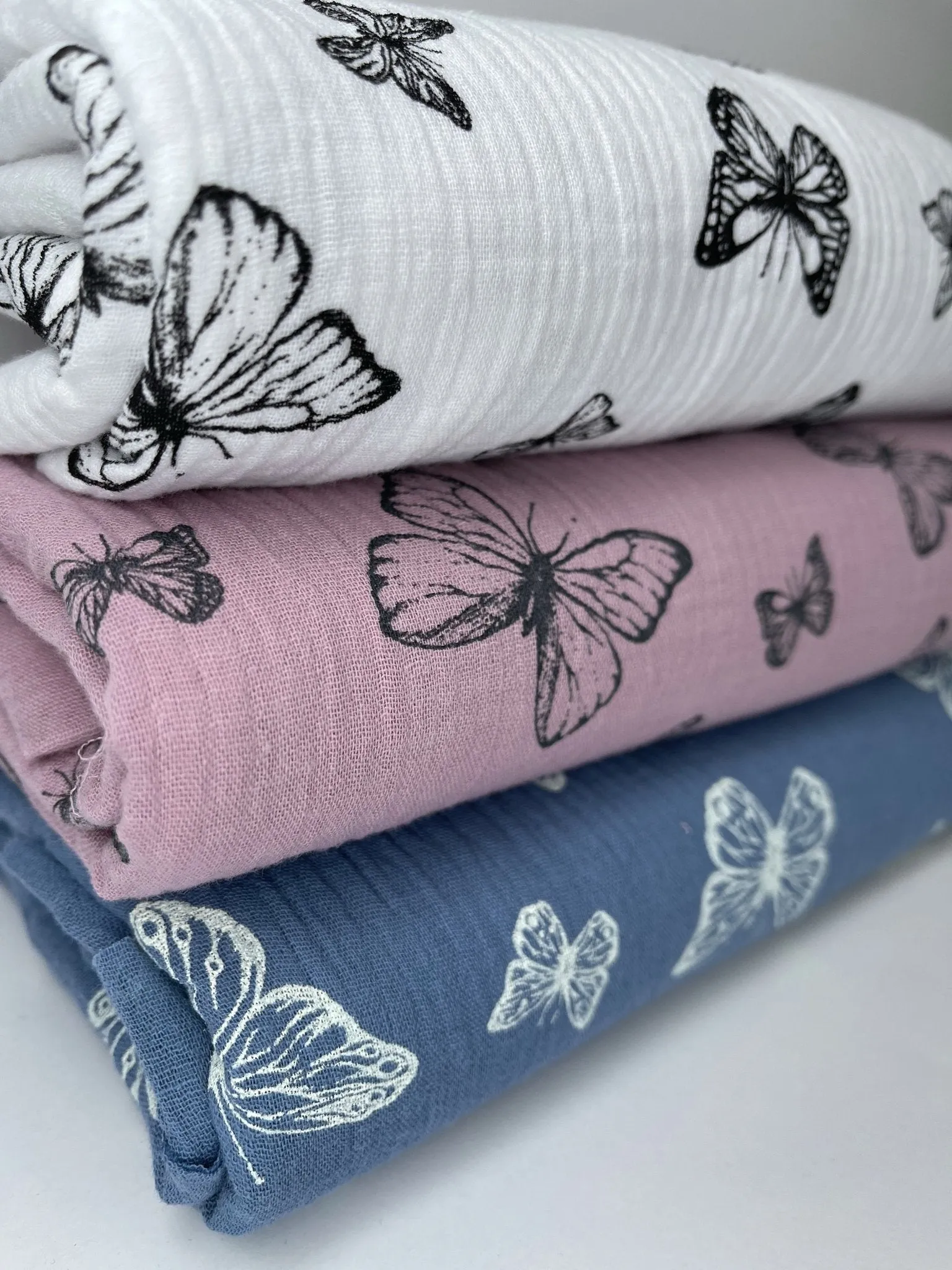 Double Layered Gauze Muslin Fabric With Butterfly Print