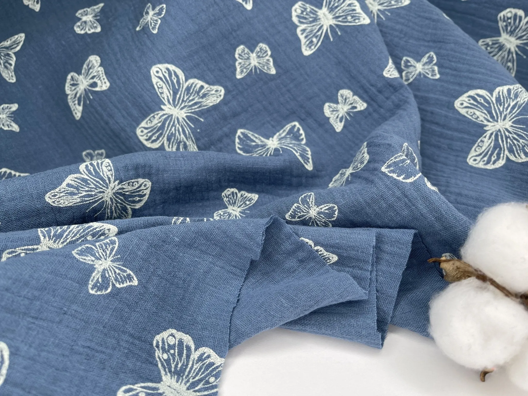 Double Layered Gauze Muslin Fabric With Butterfly Print