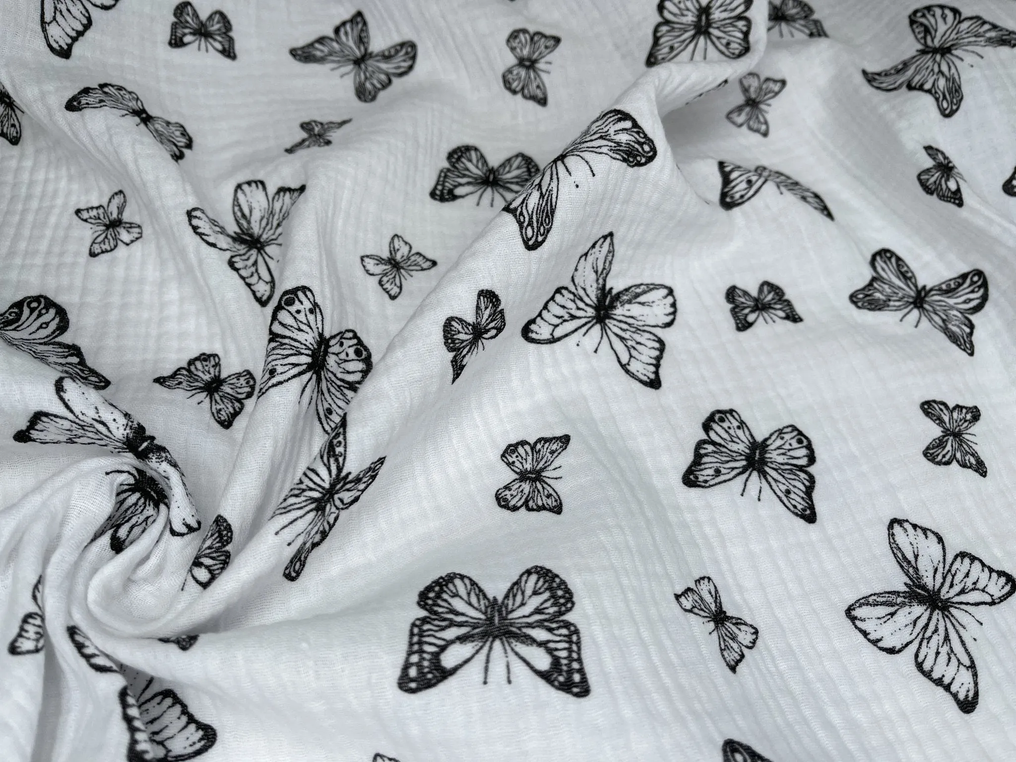 Double Layered Gauze Muslin Fabric With Butterfly Print