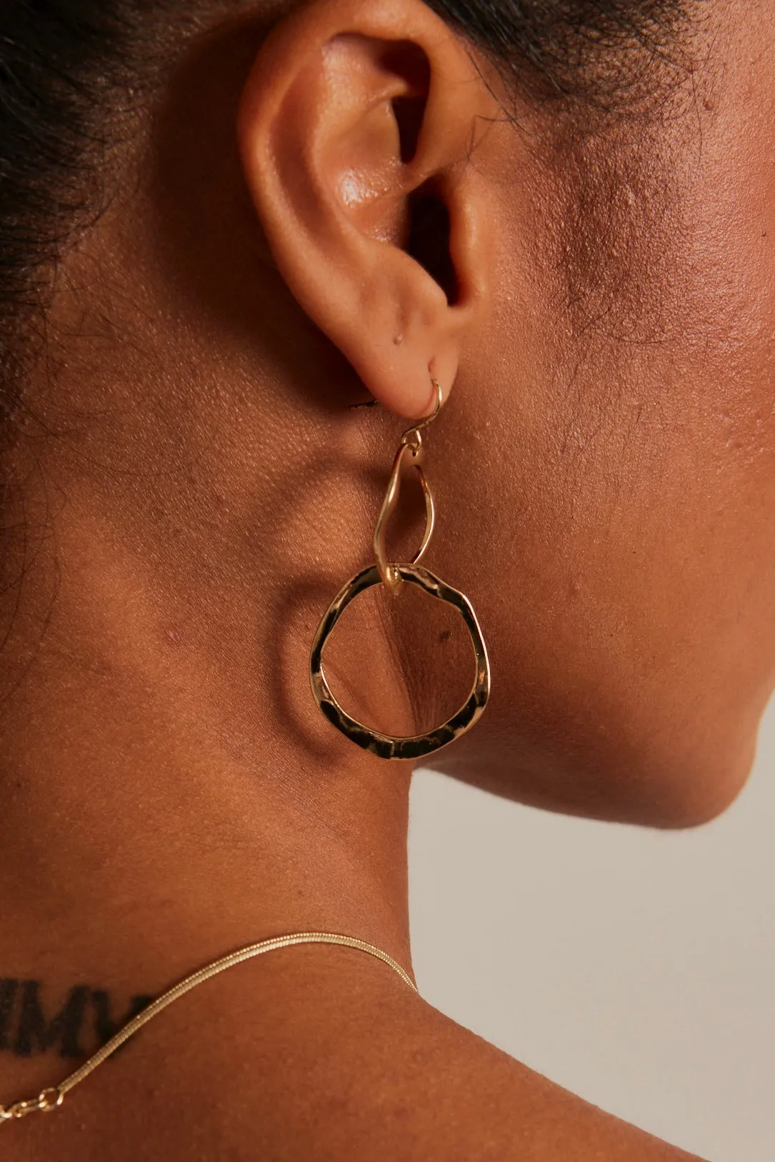 Double Link Drop Gold Earrings