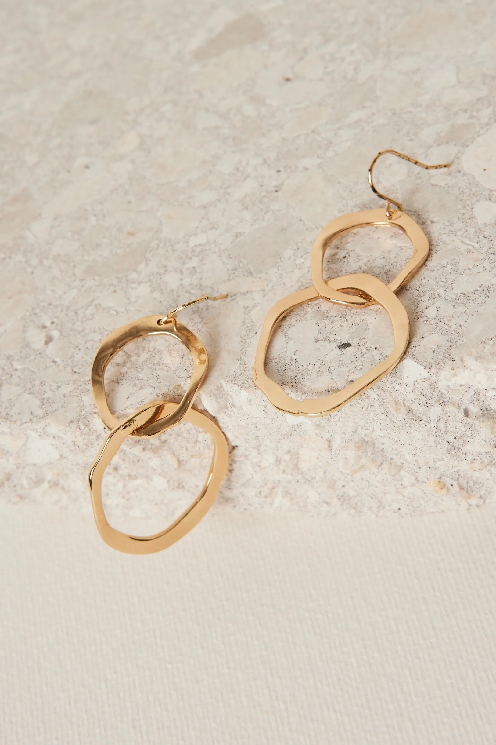 Double Link Drop Gold Earrings