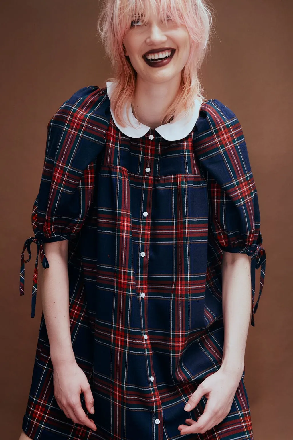 Evelyn Dress Navy Plaid