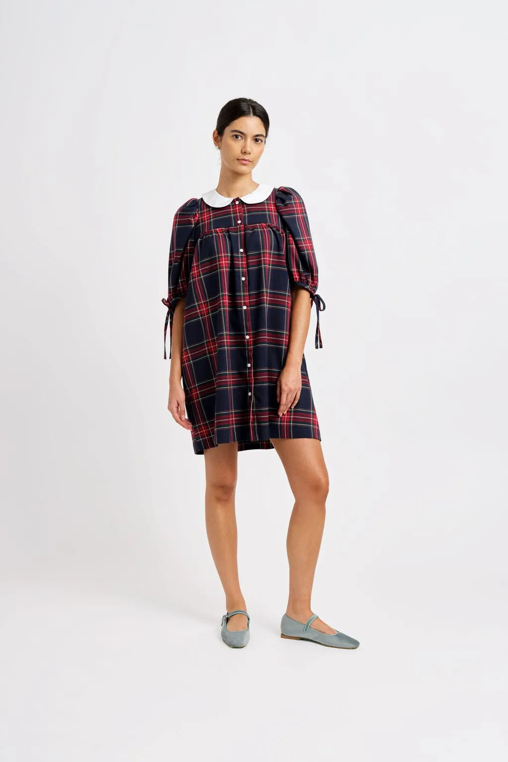 Evelyn Dress Navy Plaid