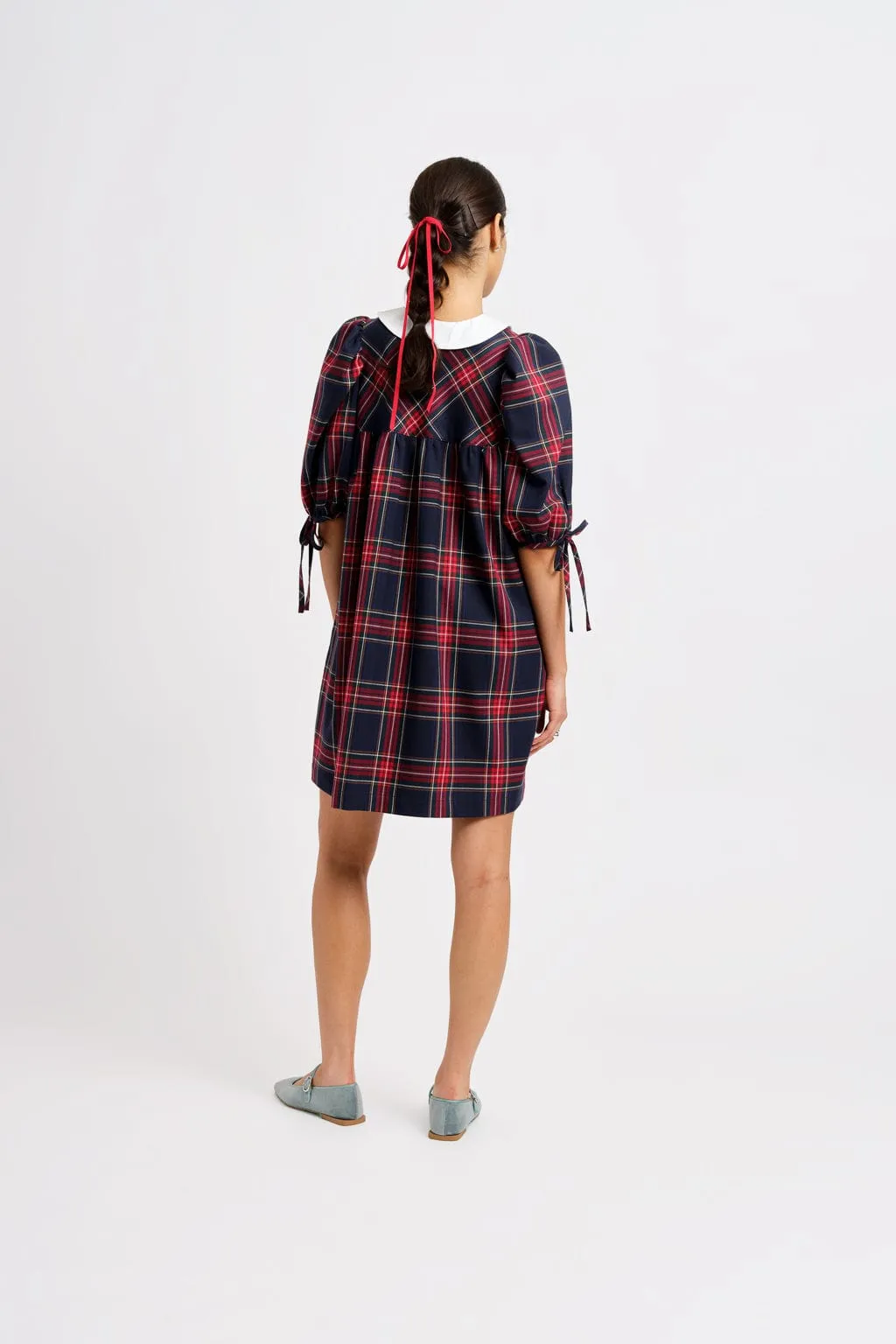 Evelyn Dress Navy Plaid