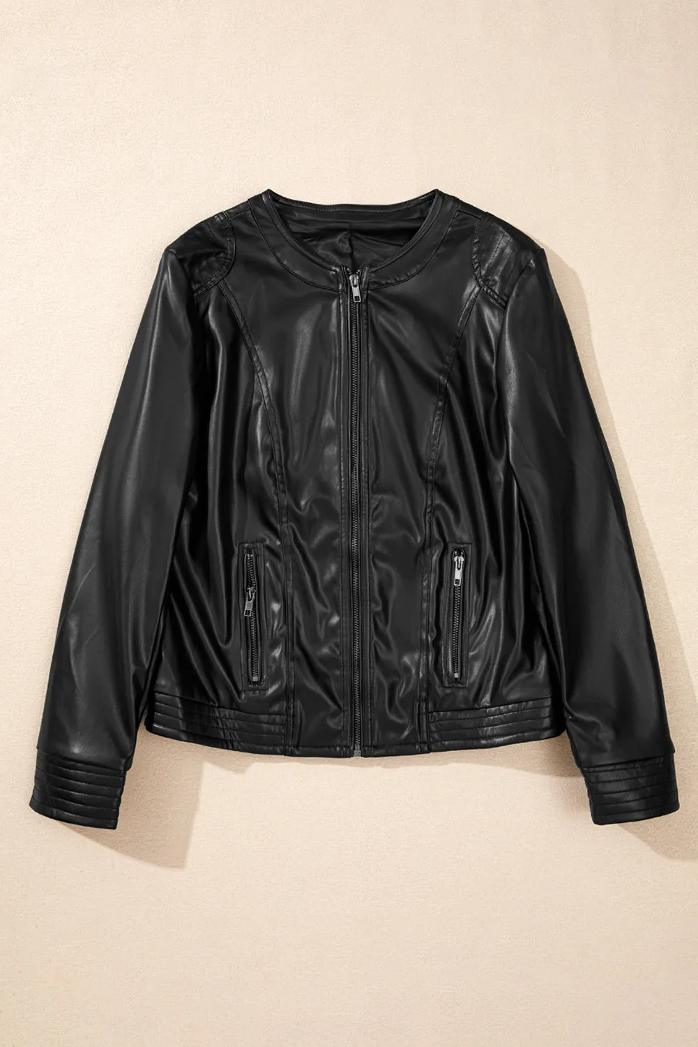 Faux Leather Zipper Slim Fit Bomber Jacket