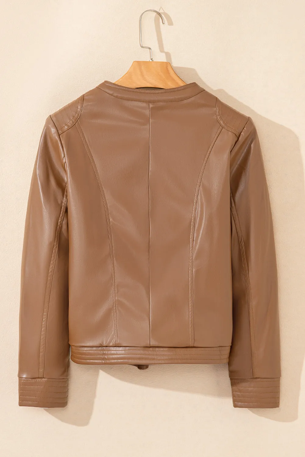 Faux Leather Zipper Slim Fit Bomber Jacket