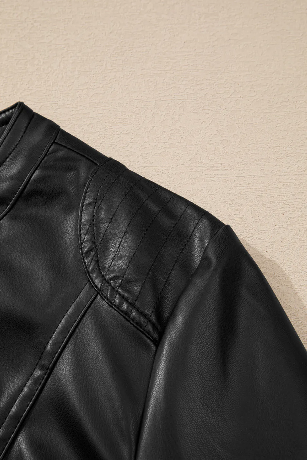 Faux Leather Zipper Slim Fit Bomber Jacket