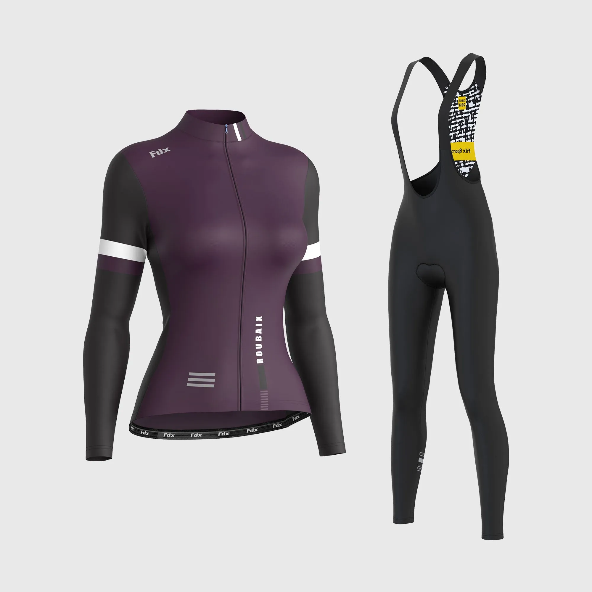 Fdx Women's & Girl's Set Limited Edition Thermal Roubaix Long Sleeve Cycling Jersey & Bib Tights - Purple