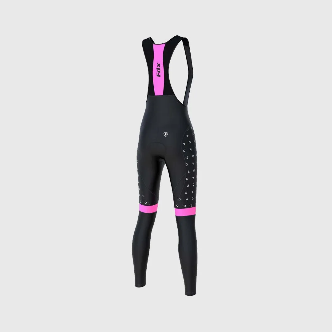 Fdx Women's & Girl's Set Polka Dots Thermal Super Roubaix Pink Cycling Jersey & Bib Tights