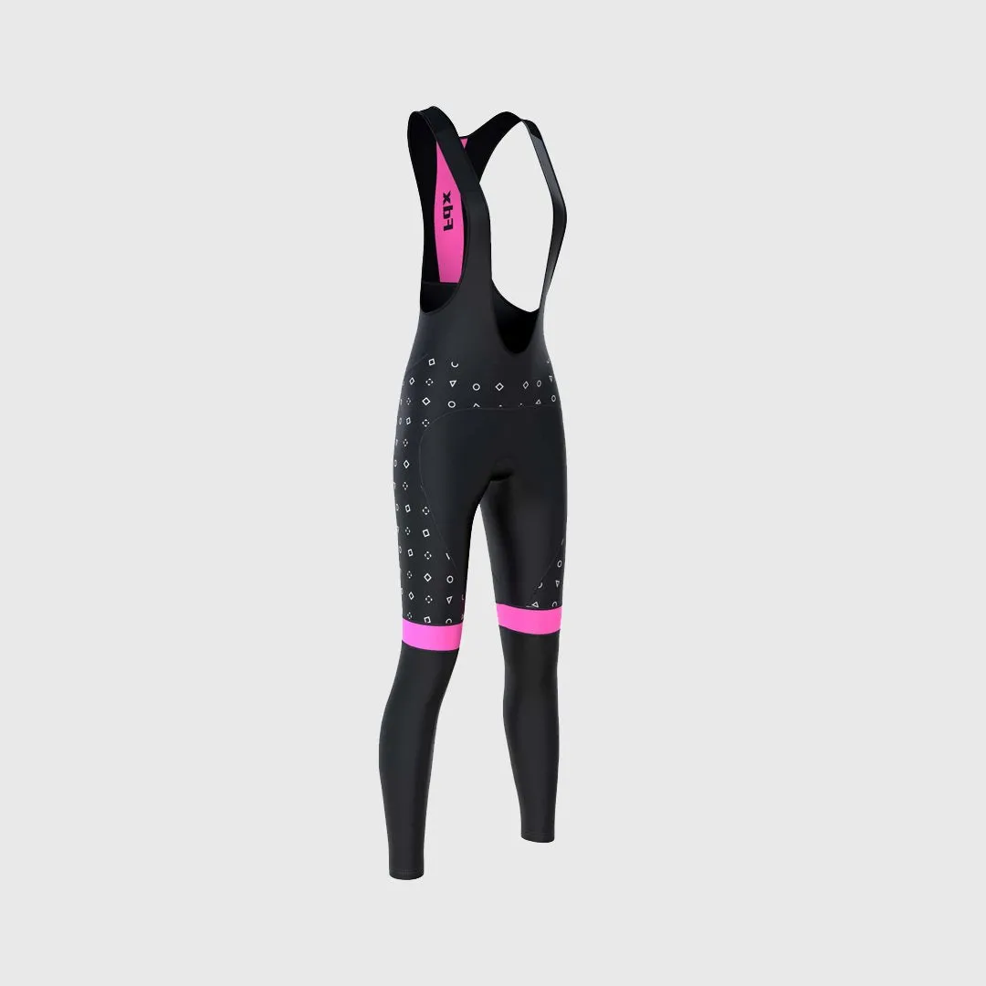 Fdx Women's & Girl's Set Polka Dots Thermal Super Roubaix Pink Cycling Jersey & Bib Tights