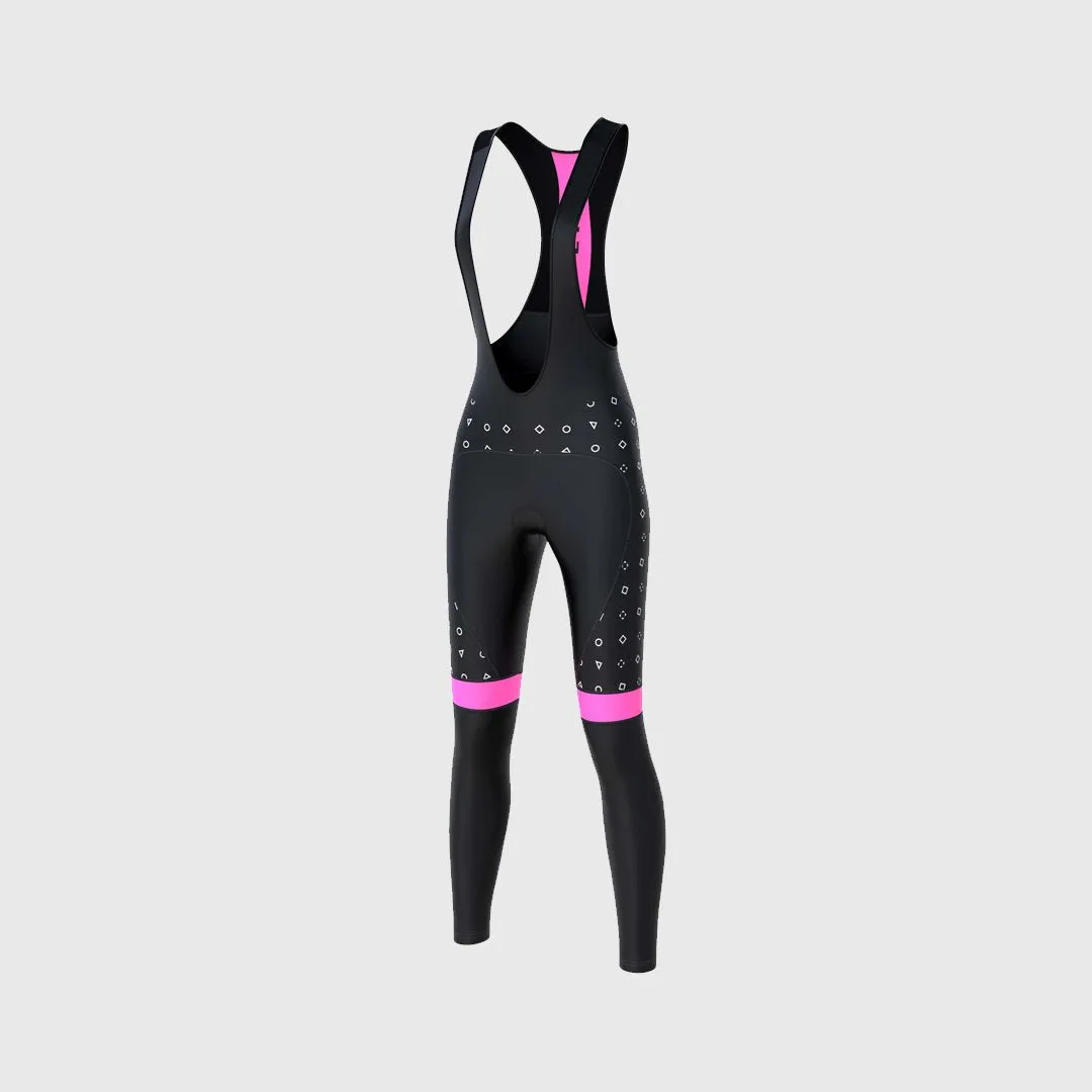 Fdx Women's & Girl's Set Polka Dots Thermal Super Roubaix Pink Cycling Jersey & Bib Tights