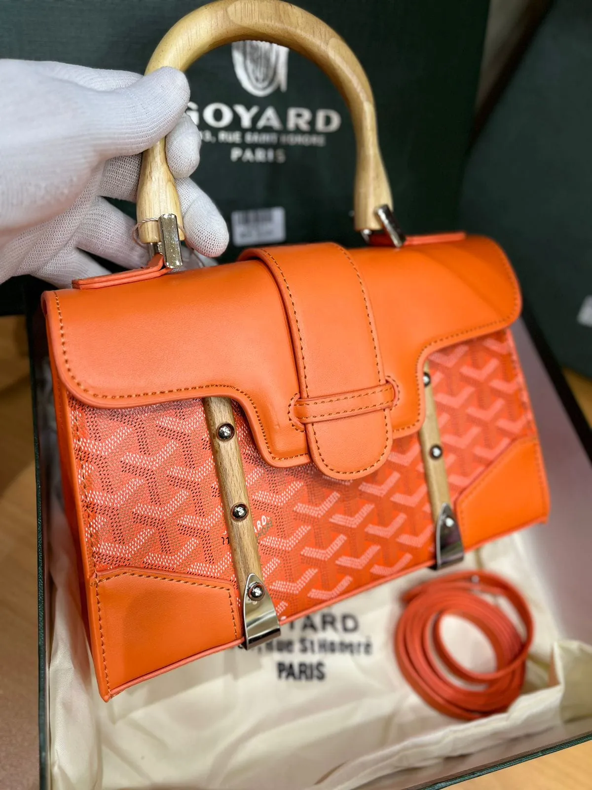 Goyard Coated Leather MM Saigon Top Handle Women Bag (Orange)