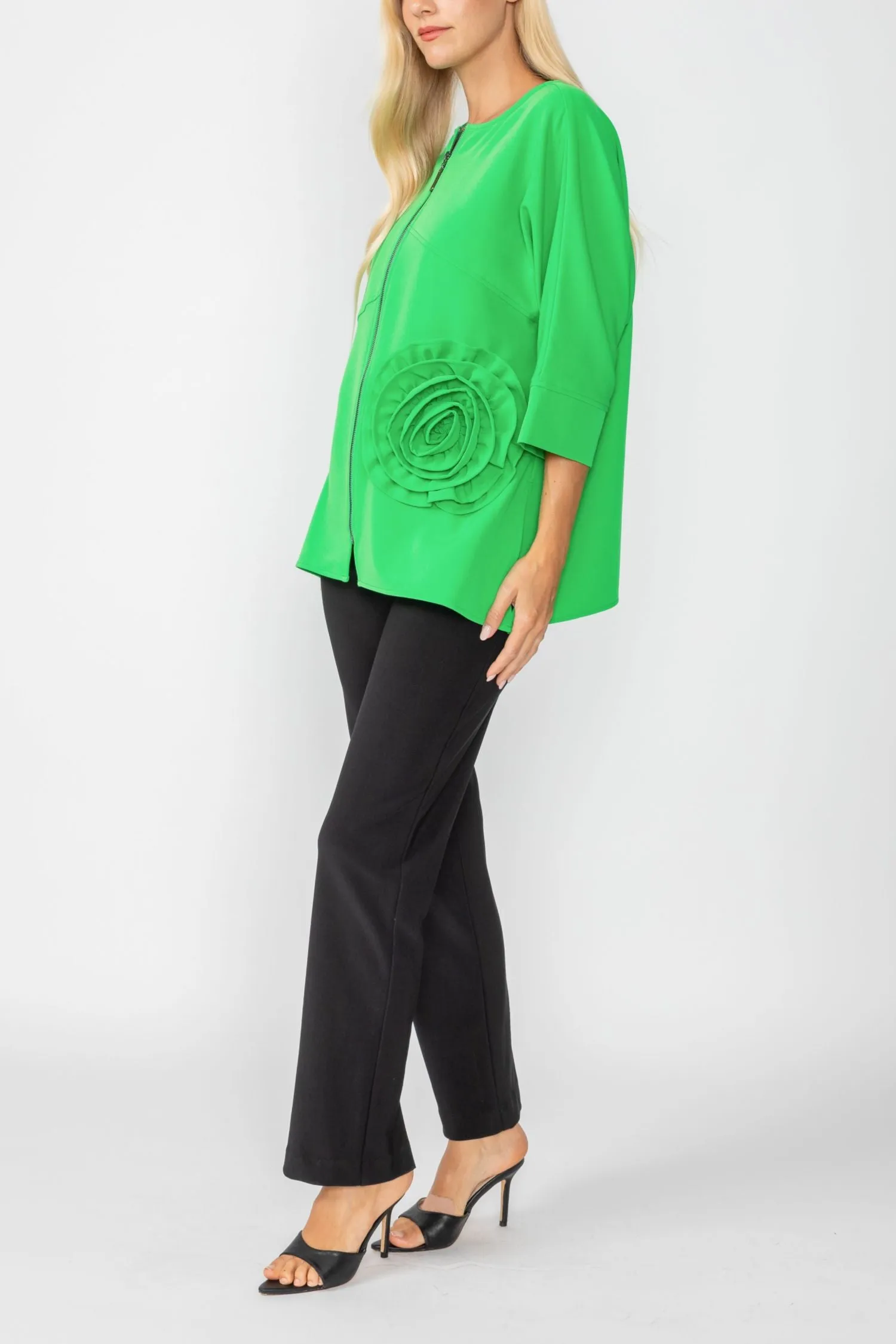 Green Zip Up Tunic With Laser Cut