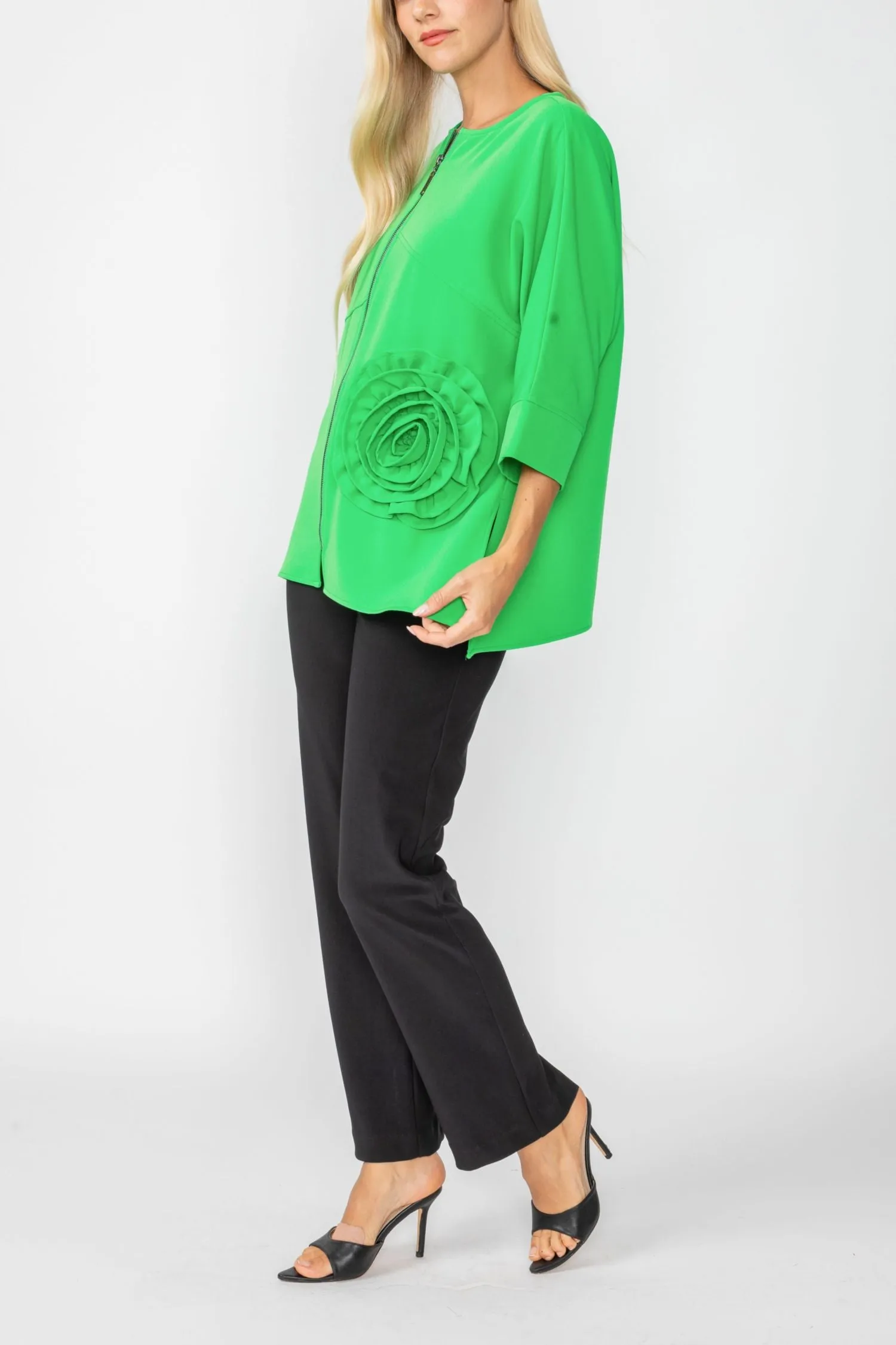 Green Zip Up Tunic With Laser Cut