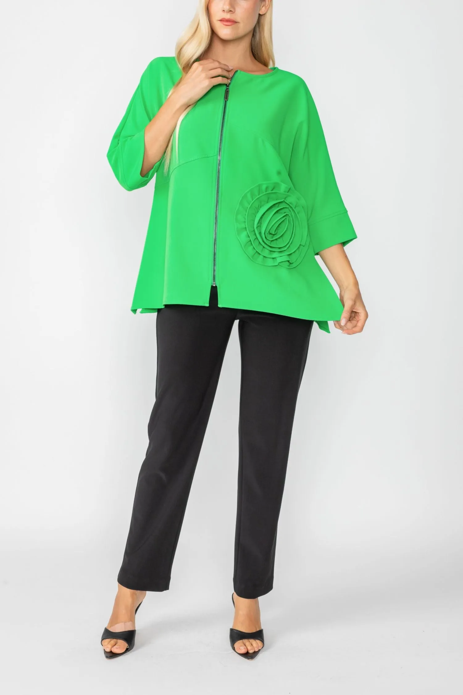 Green Zip Up Tunic With Laser Cut