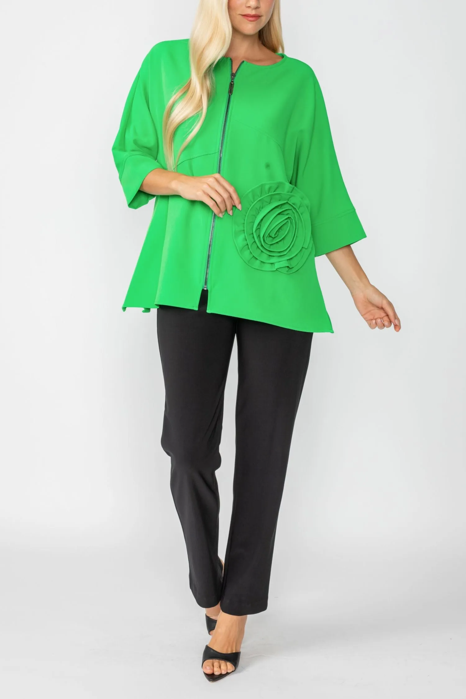 Green Zip Up Tunic With Laser Cut