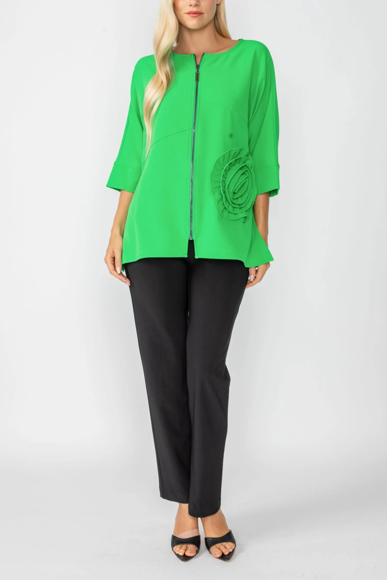 Green Zip Up Tunic With Laser Cut