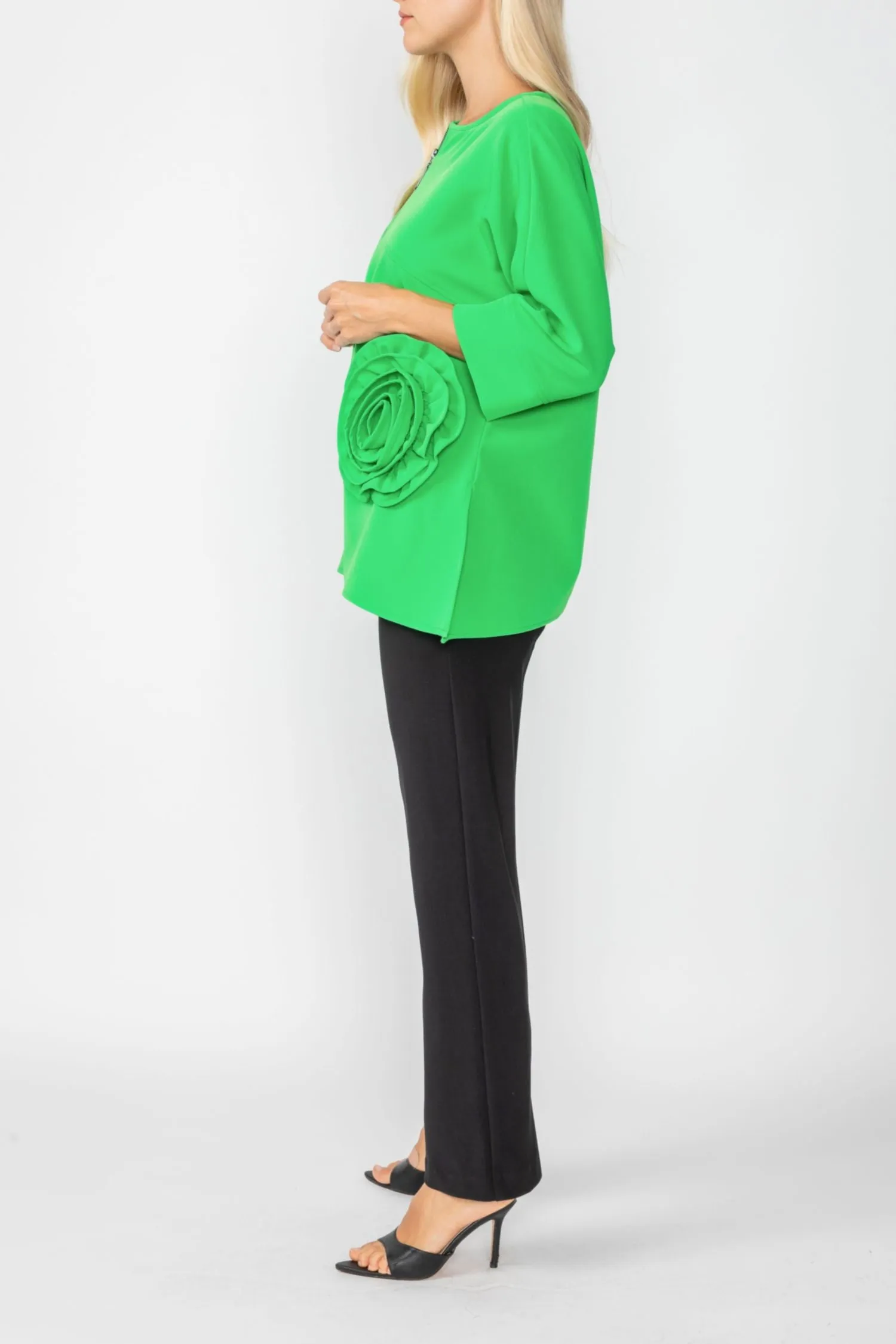 Green Zip Up Tunic With Laser Cut