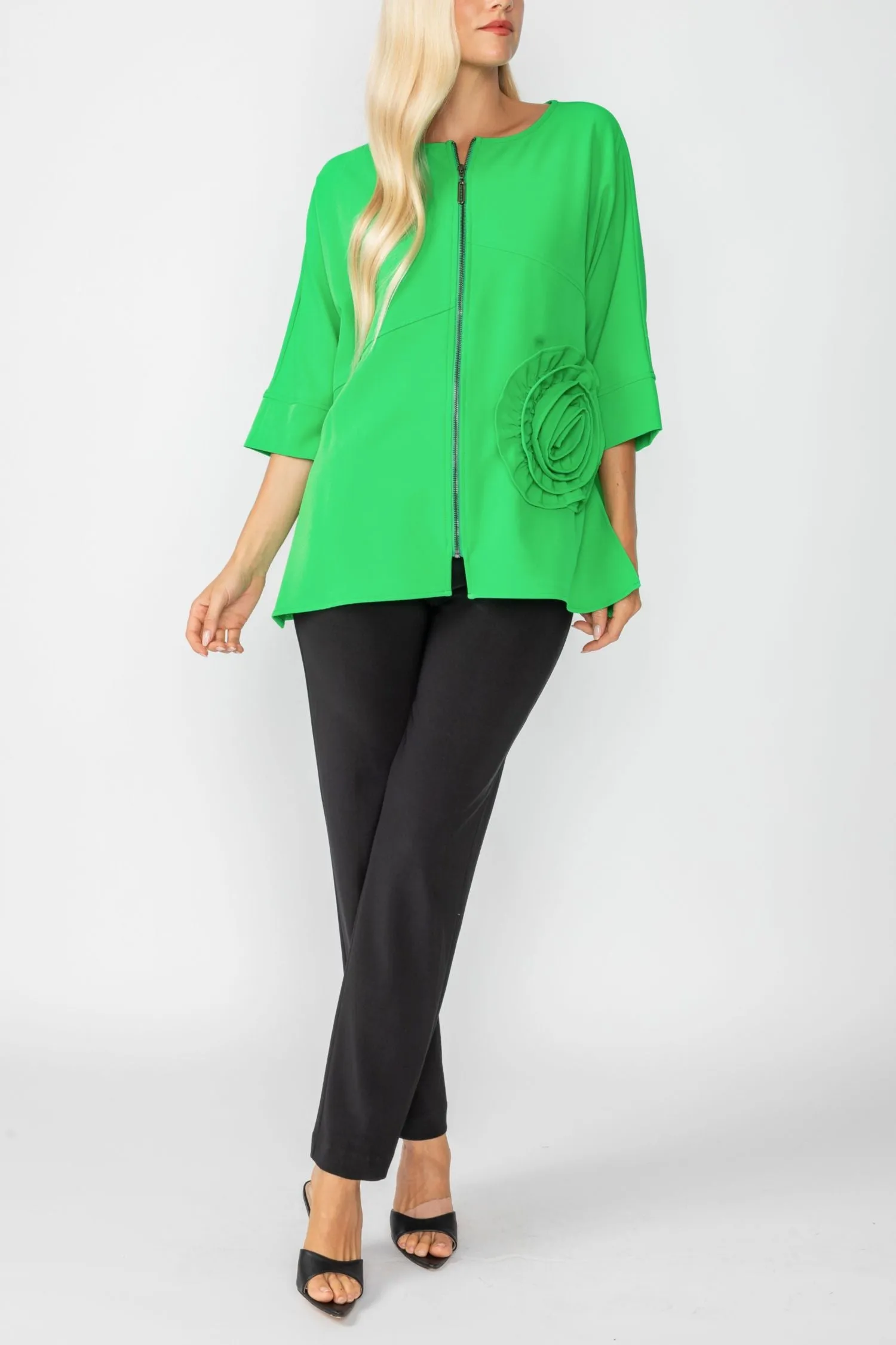 Green Zip Up Tunic With Laser Cut