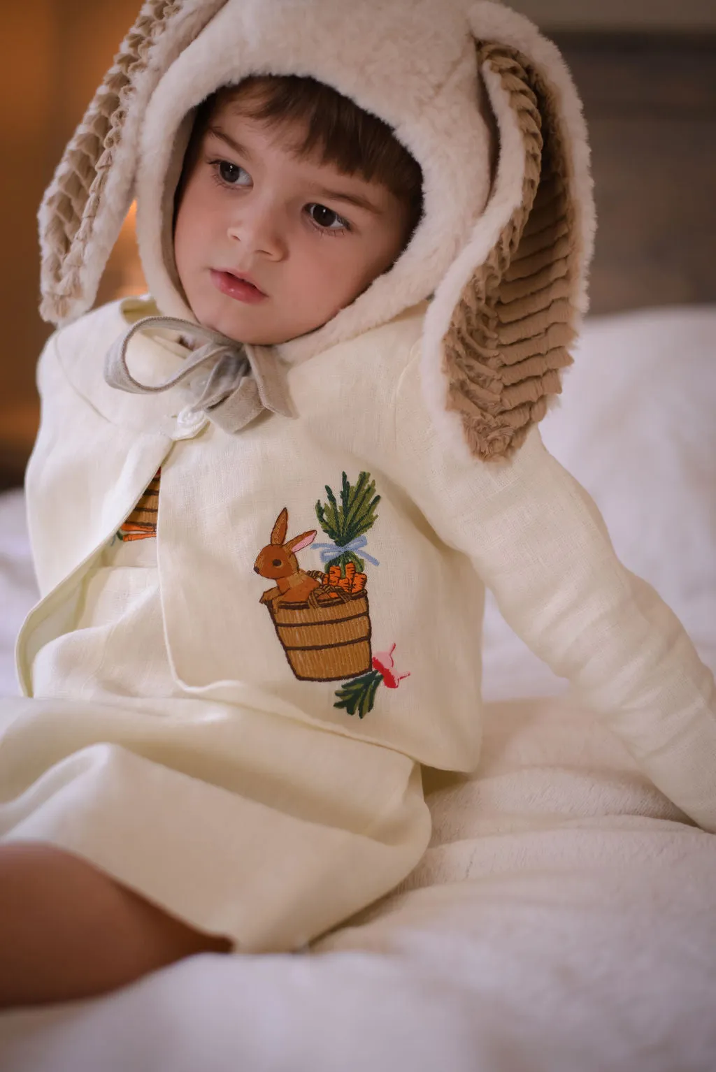 Heirloom Embroidered Linen Bunny Jacket