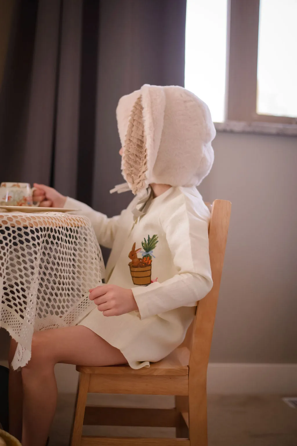 Heirloom Embroidered Linen Bunny Jacket