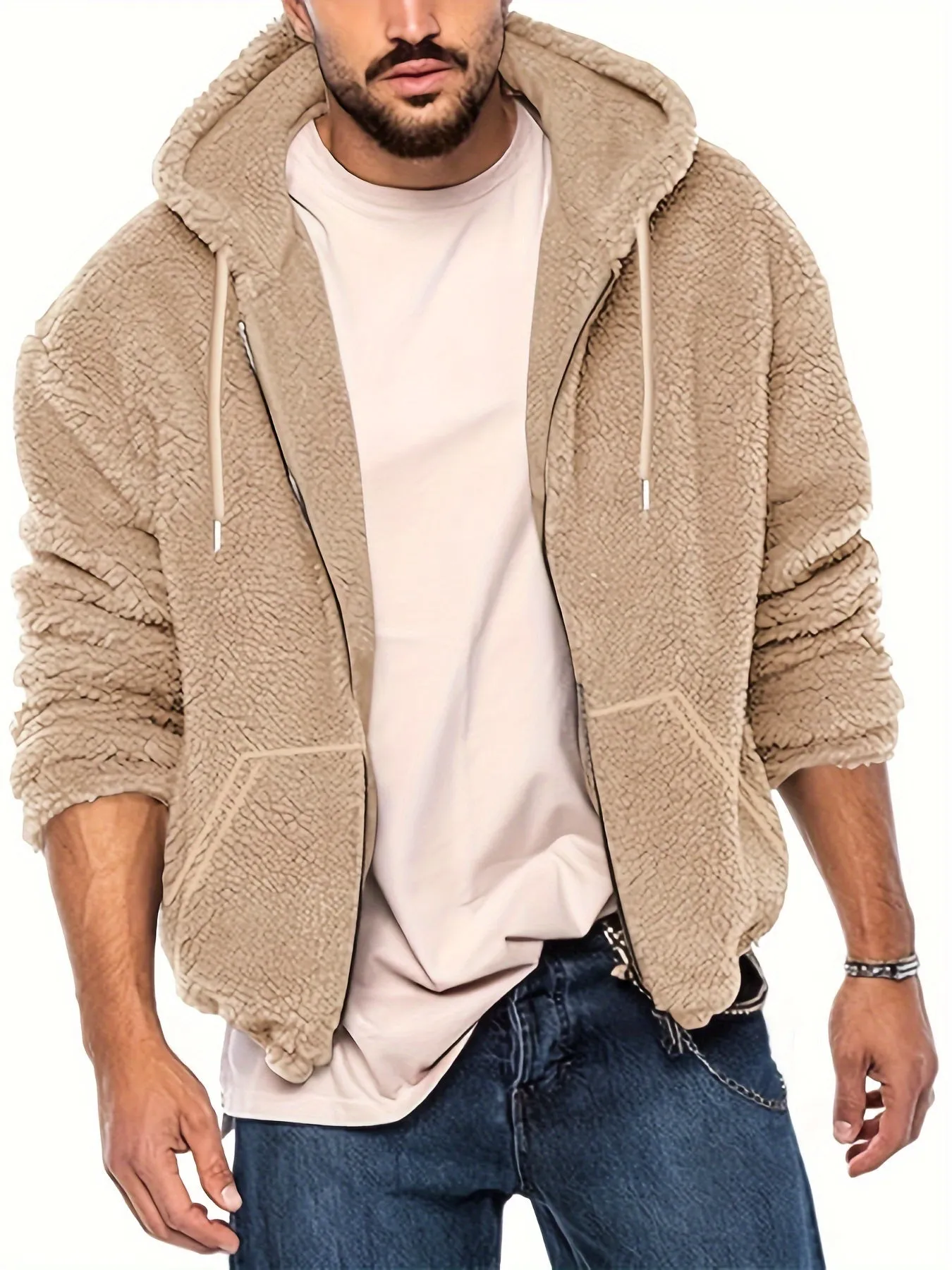 Ilooove Men's Reversible Fleece Hooded Jacket - Casual Zip-Up Outdoor Coat with Pockets, Perfect for Fall & Winter, for Winter