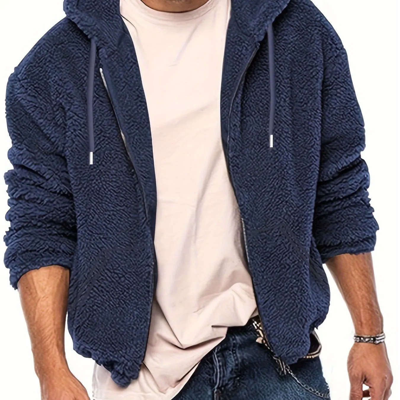 Ilooove Men's Reversible Fleece Hooded Jacket - Casual Zip-Up Outdoor Coat with Pockets, Perfect for Fall & Winter, for Winter