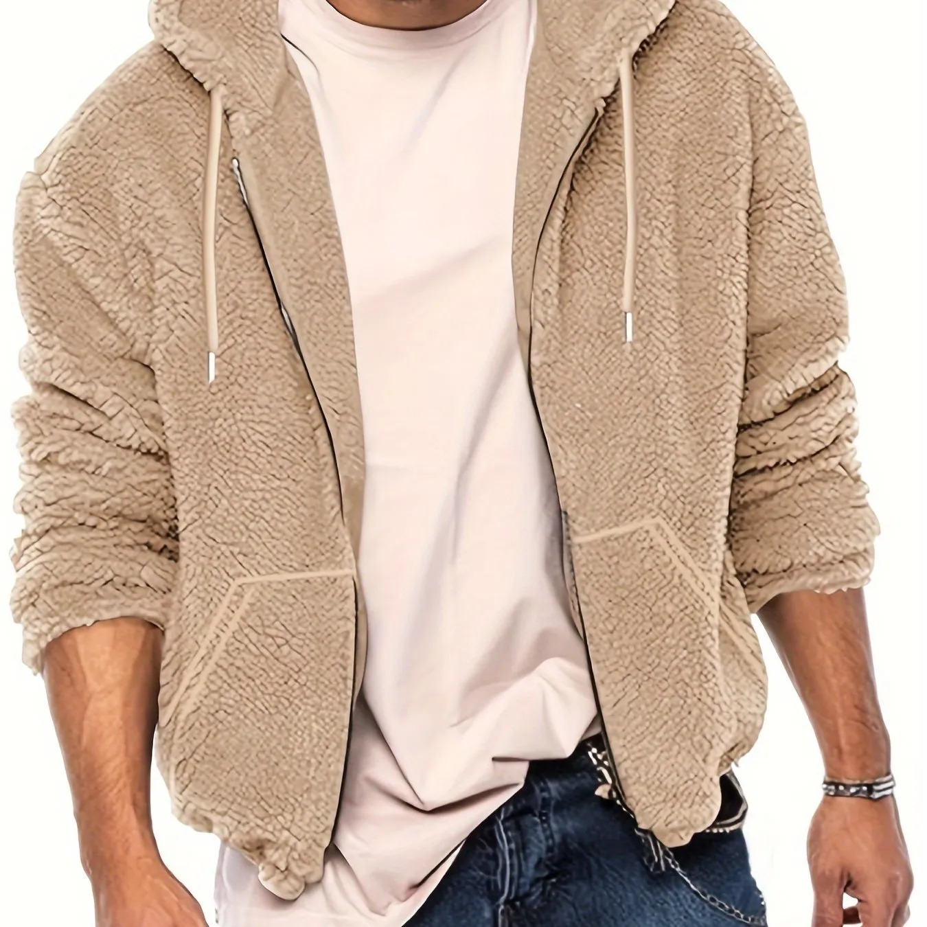 Ilooove Men's Reversible Fleece Hooded Jacket - Casual Zip-Up Outdoor Coat with Pockets, Perfect for Fall & Winter, for Winter