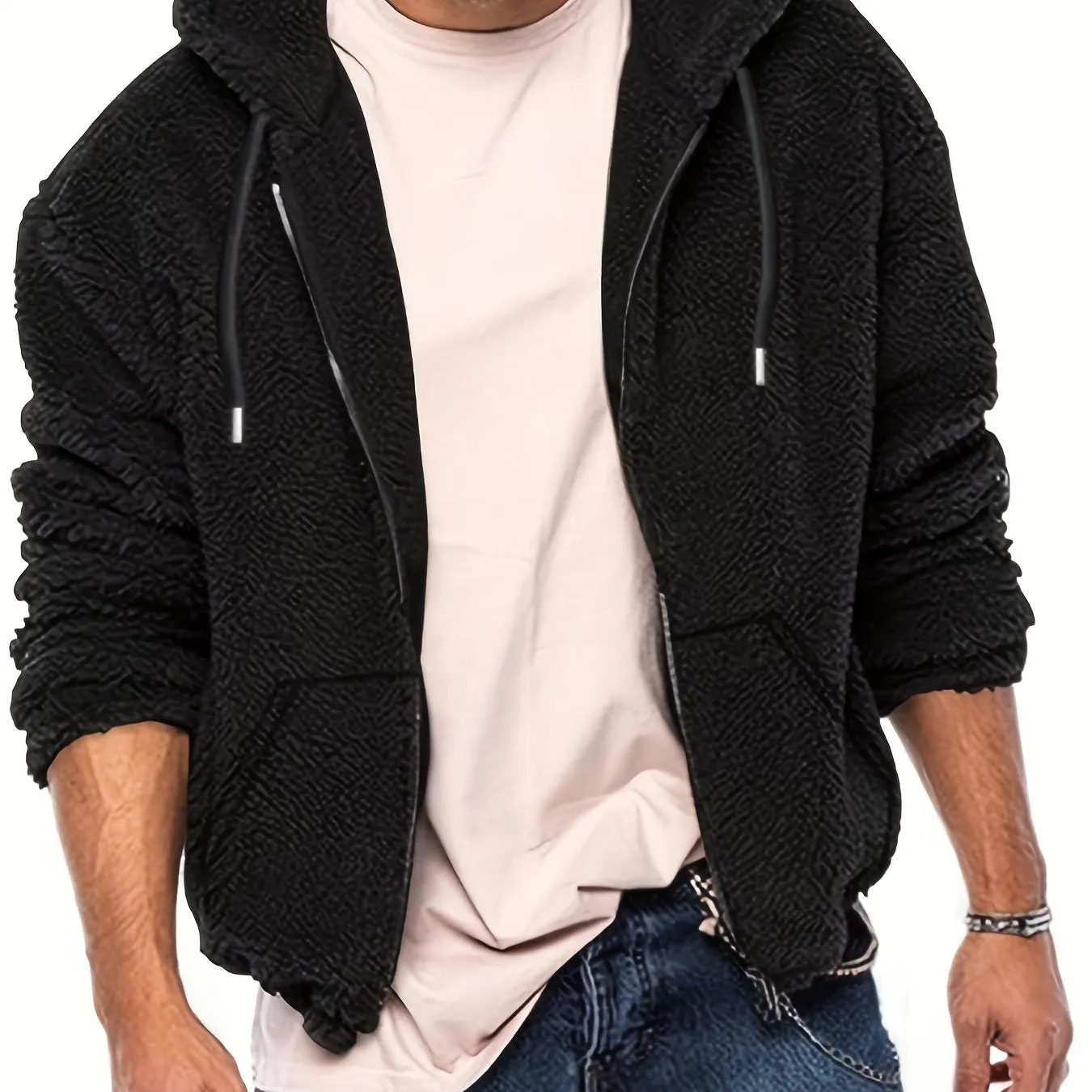 Ilooove Men's Reversible Fleece Hooded Jacket - Casual Zip-Up Outdoor Coat with Pockets, Perfect for Fall & Winter, for Winter