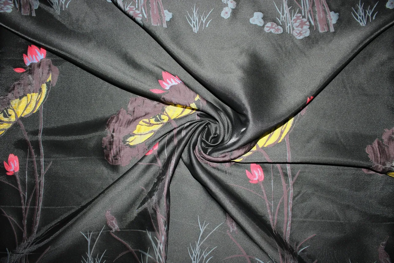 In the Marshes Italian Brocade Panel - Black/Eggplant/Blue/Red/Yellow