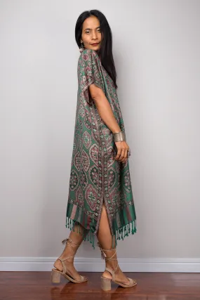 Kaftan, Women's Green Tunic, Short kaftan, Summer tunic, Boho dress, Beach wear, Midi kaftan