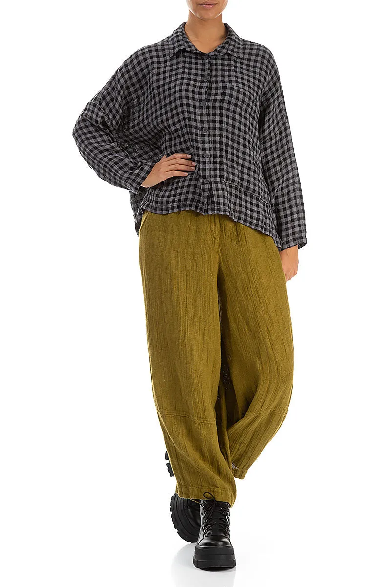 Loose Golden Olive Textured Linen Trousers