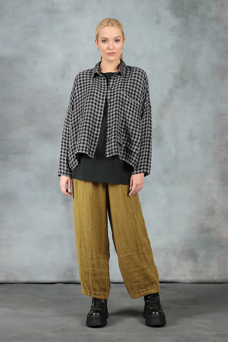 Loose Golden Olive Textured Linen Trousers