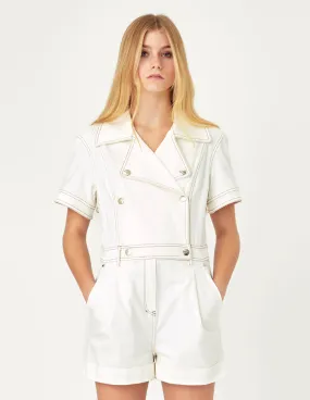 MARK FAST Cassie WHITE Stretched Double-Breasted Denim jumpsuit