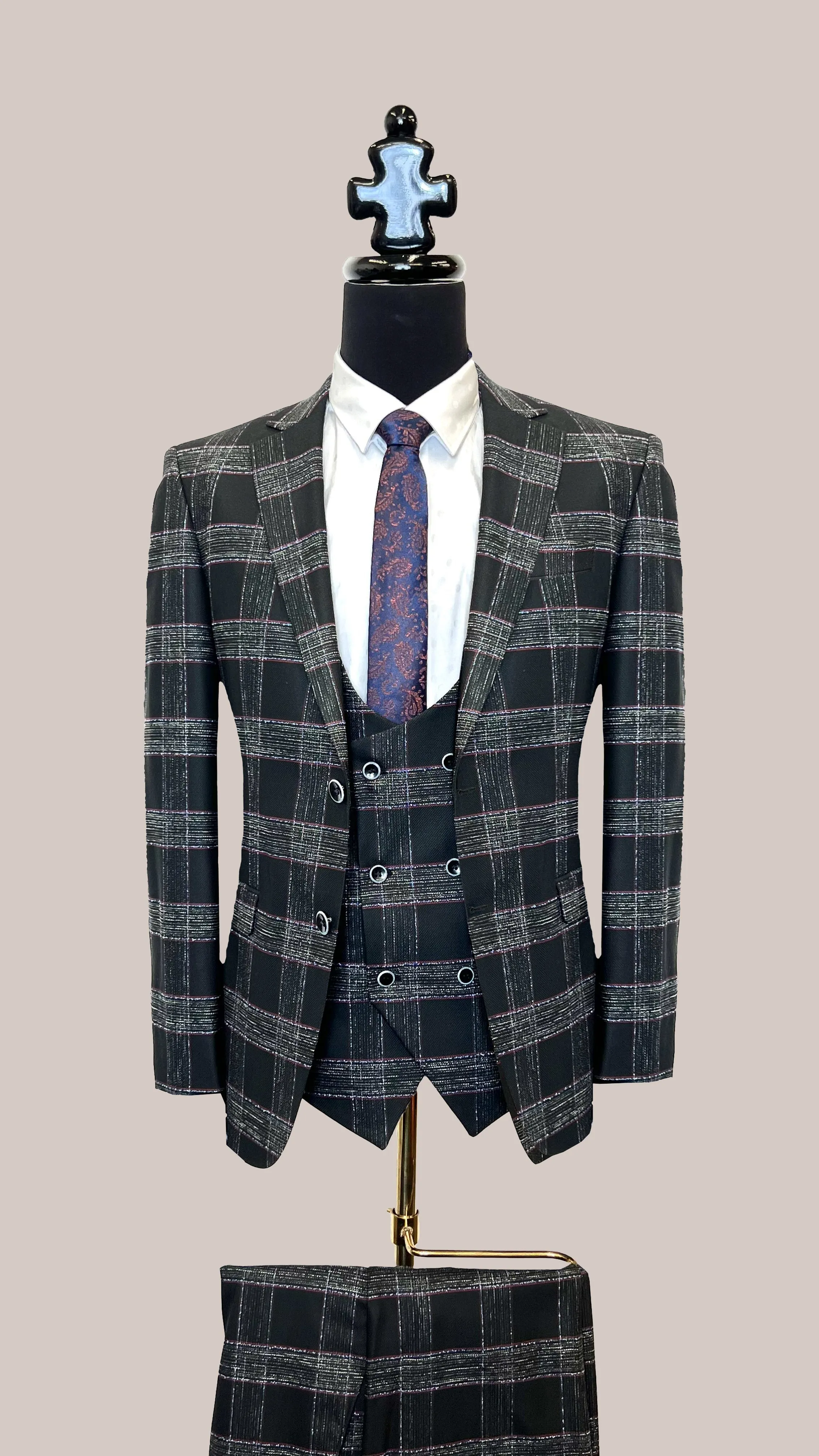 Men's Checked Three-Piece Suit by Vercini