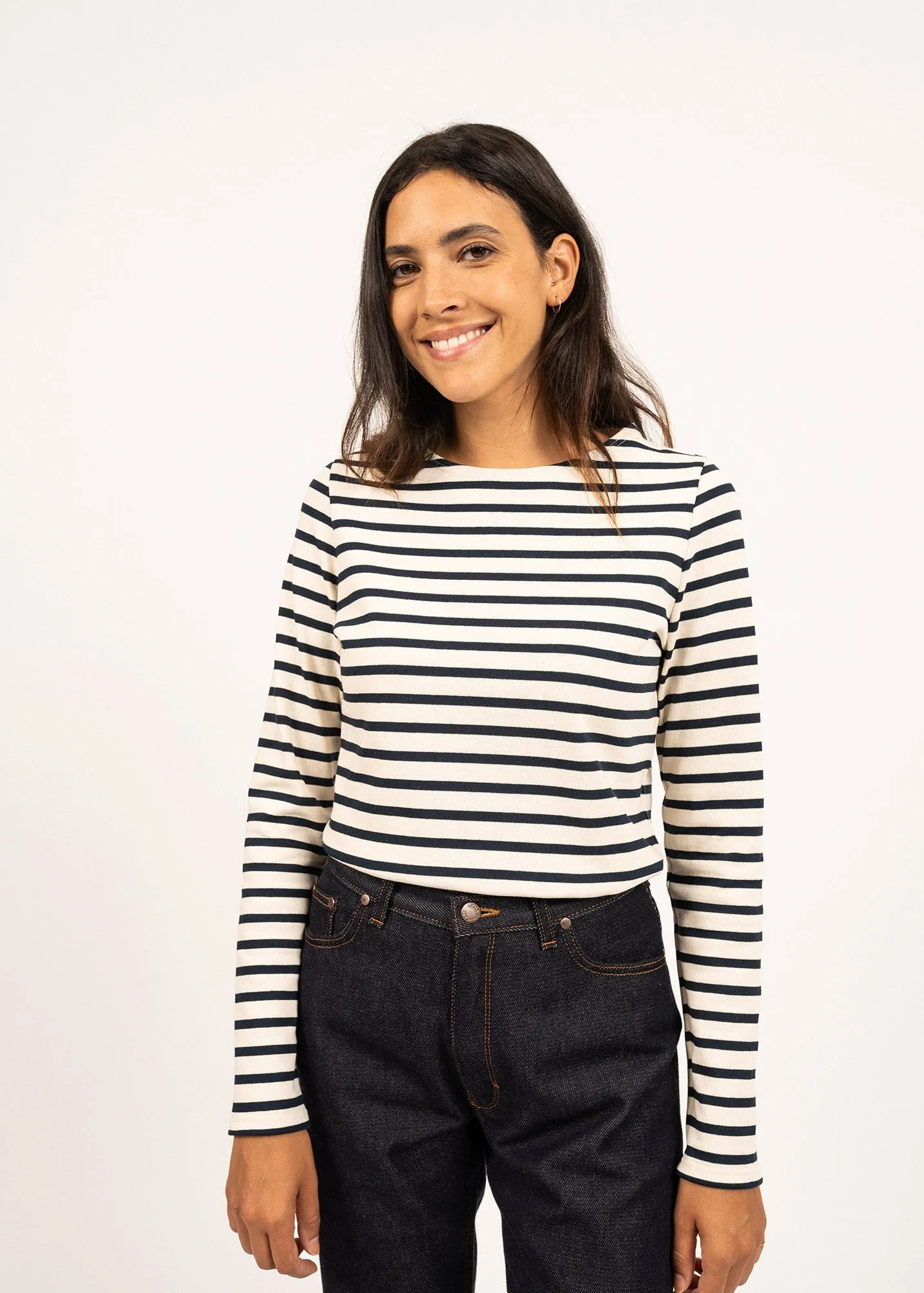 MERIDAME II - Authentic Breton Shirt | Heavyweight Cotton | Women Fit (ECRU / NAVY)