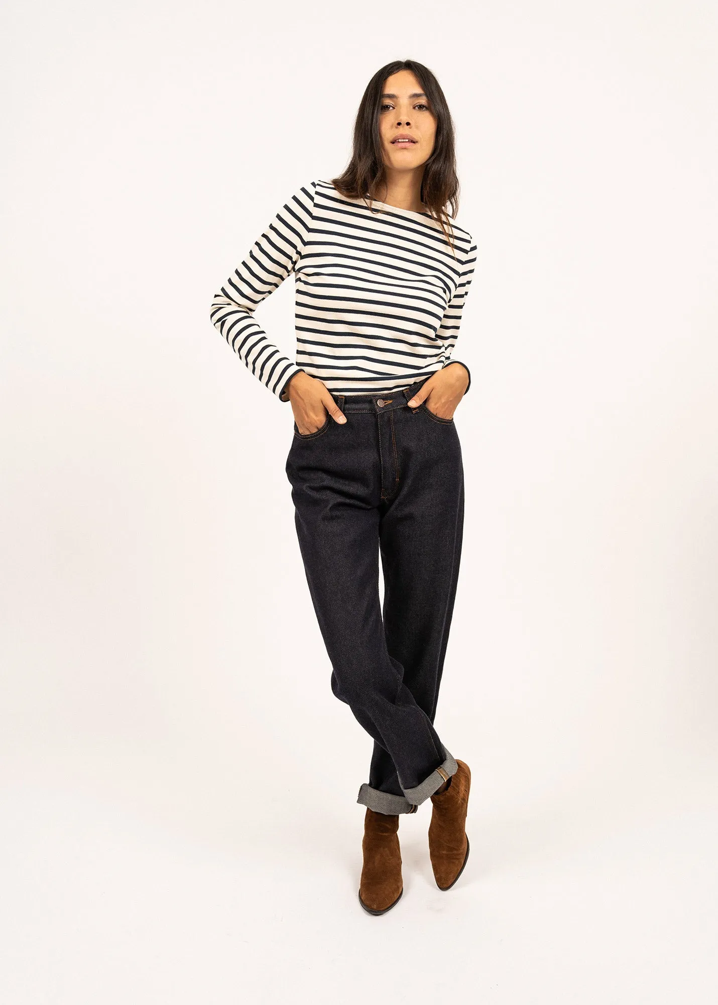 MERIDAME II - Authentic Breton Shirt | Heavyweight Cotton | Women Fit (ECRU / NAVY)