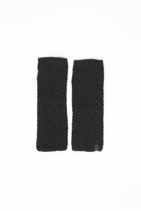 Merino Handknit Moss Half Mittens in Black