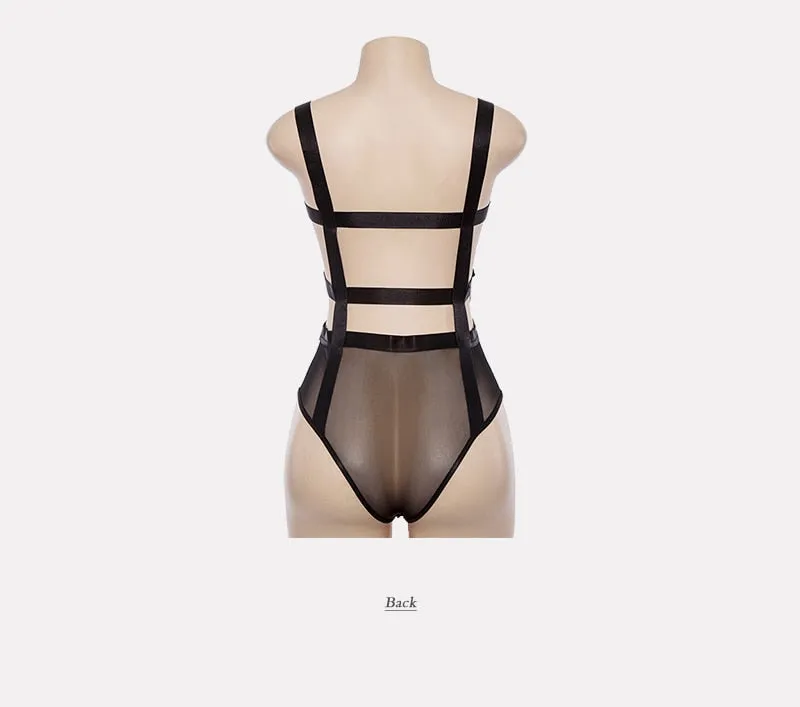 'Midnight' Black Mesh Panel Bodysuit