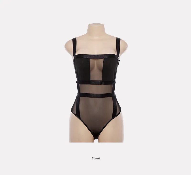 'Midnight' Black Mesh Panel Bodysuit