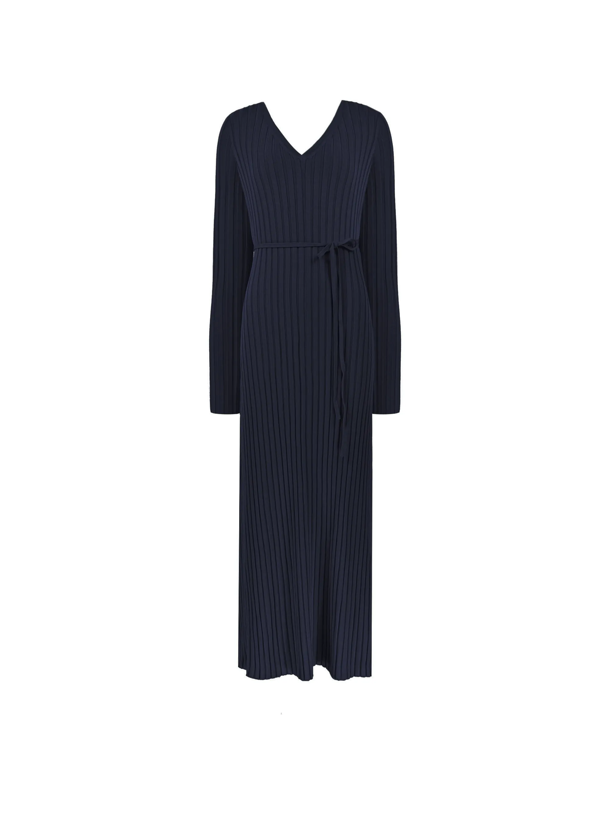 Navy Wide Rib Knit V-Neck Maxi Dress