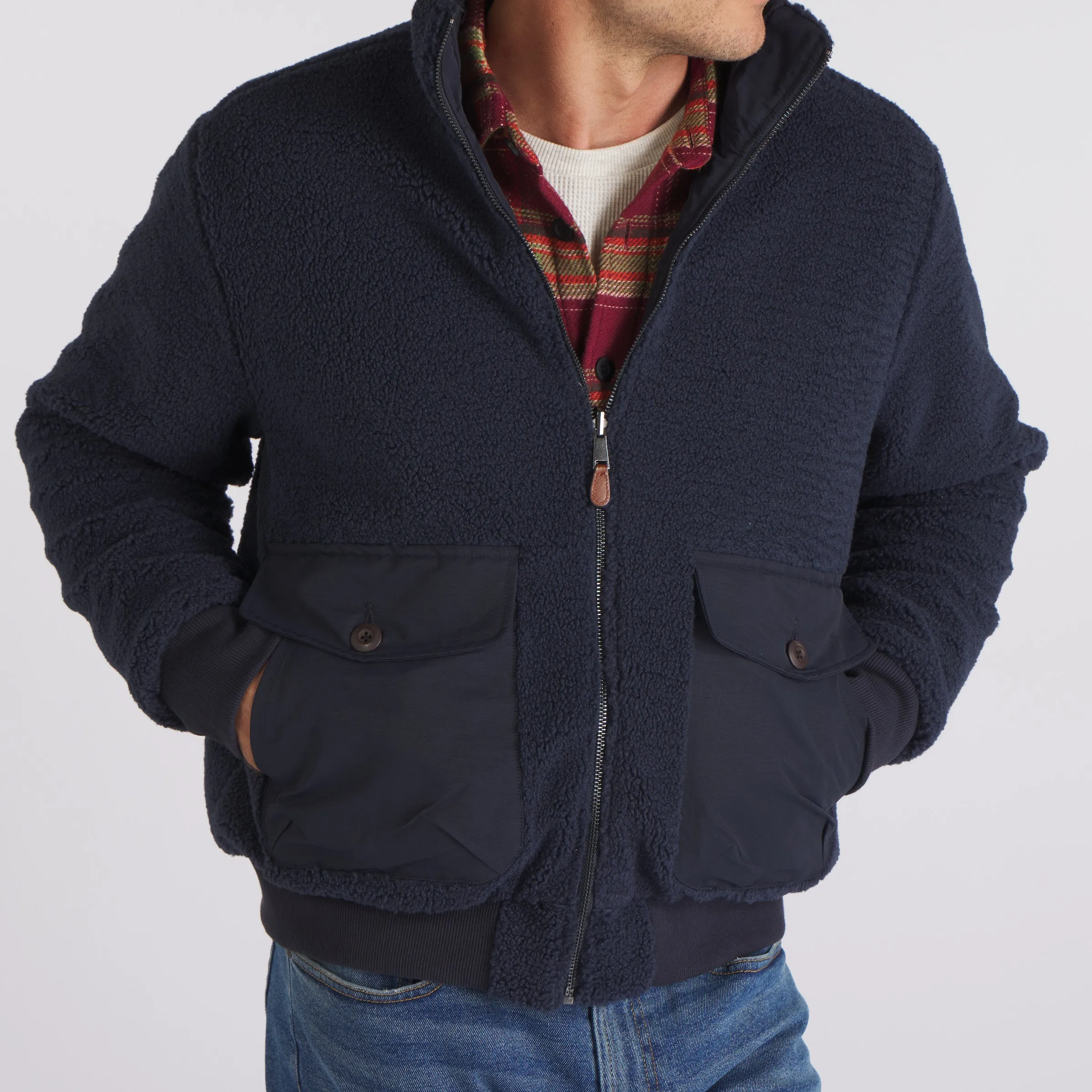 Sherpa Reversible Full Zip Jacket- Navy