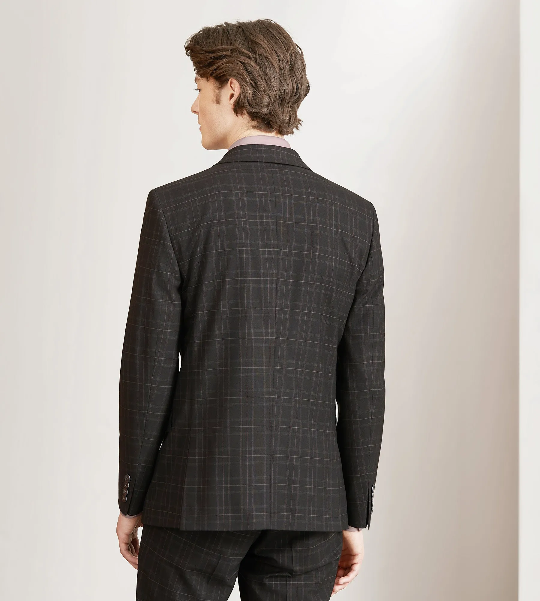 Slim Fit Black Plaid Suit Jacket