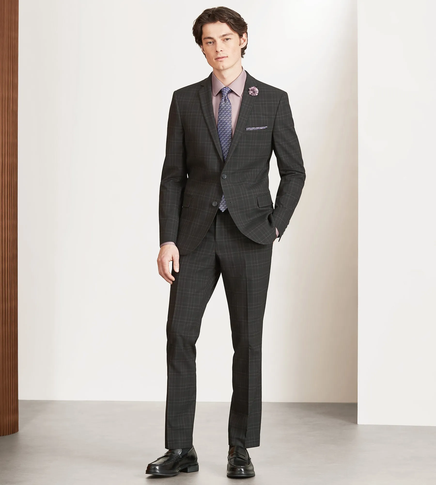 Slim Fit Black Plaid Suit Jacket