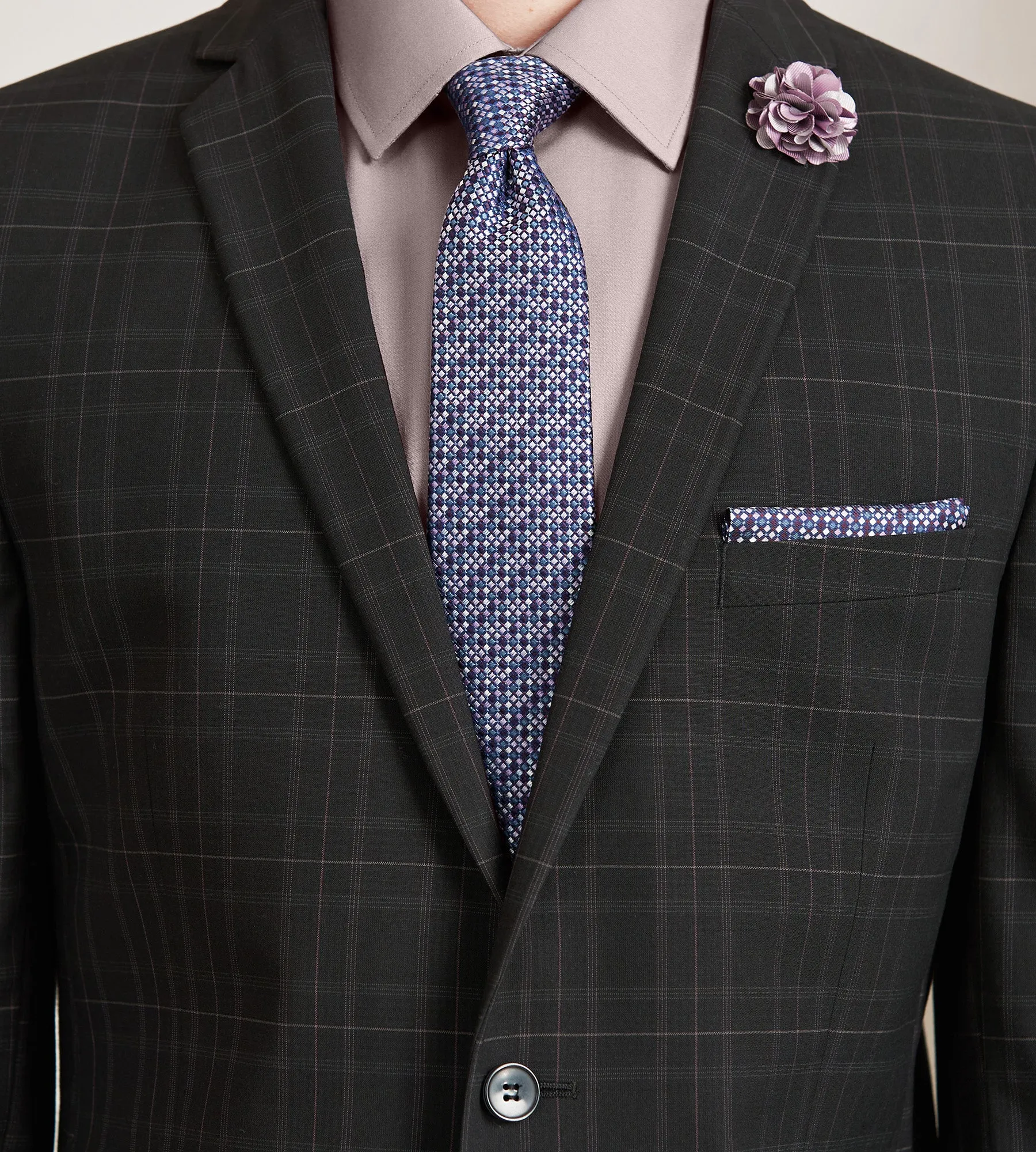 Slim Fit Black Plaid Suit Jacket